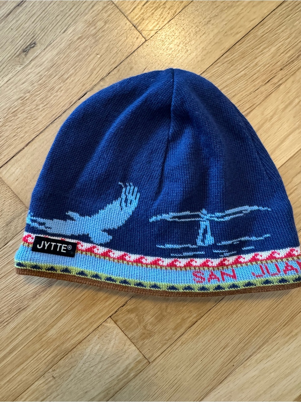 Jytte Navy Blue Knit Beanie with Coastal Motif